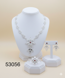 Elegante Juego de Collar y Pendientes de Cadena de Cuerda de 16 Pulgadas con Diseño de Hoja y Circones Chapados en Oro Natural Sólido para Mujer, Modelo 53057 - Product Image 3