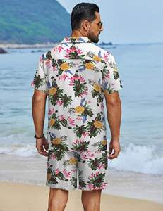 Ensemble décontracté pour homme en deux pièces, chemise à manches courtes boutonnée et short assorti, 100% coton, léger, tenue de plage estivale - Product Image 3