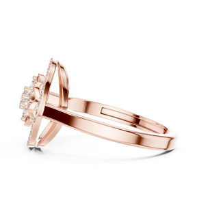 Anillo de cóctel Vinson Project Cut de acero inoxidable en oro rosa con moissanita, diseño Art Deco, marco circular con pavé de racimo floral - Product Image 3