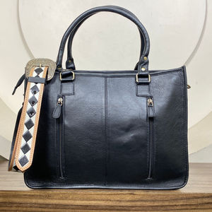 Large Capacity Work Business Hand Tooled Checkered Leather Tote Bag Fashion Portable Shoulder Bag <b>Laptop</b> Handbag for Women Daily - Product Image 5