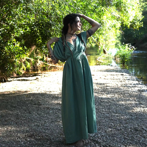 Vestido largo de viscosa con espalda descubierta, doble abertura, estilo fluido, vestido de verano bohemio, atuendo para festivales, cómodo, talla única para mujer - Product Image 1