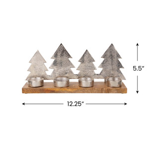 Portavelas Navideño Triple para Velas de Té con Diseño de Pinos, Acabado en Níquel - Product Image 4