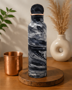 Black <b>White</b> Marble Swirl Pure Copper Eco-Friendly <b>Water</b> <b>Bottle</b> 1000ml Handmade Leak Proof Reusable OEM Wholesale - Product Image 5