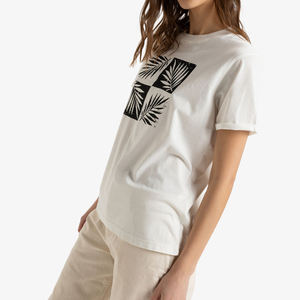 <b>White</b> Short Sleeve O-Neck T-<b>Shirt</b> with Palm Leaf Print <b>Slim</b> <b>Fit</b> Polyester/Cotton Casual Men's Eco-Friendly Breathable Top - Product Image 4