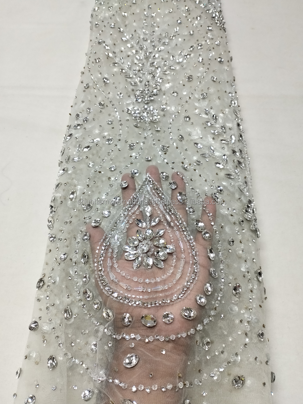 crystal stone design for dress Crystal Silver Rhinestone Fabric,3d Mix Shape Rhinestone Stick on Mesh,heavy Bead Glass Diamond Lace,prom Party Evening Bridal Dress Fabric