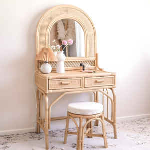 <b>Dressing</b> <b>table</b> and stool set children room furniture kids natural rattan makeup dresser desk - Product Image 3