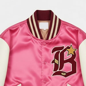 Veste universitaire en satin pour homme, nouvelle arrivée, vente en gros, broderie chenille personnalisée, manches en cuir, veste universitaire de baseball pour l'hiver - Product Image 6
