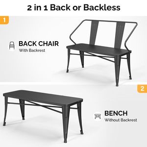 Vintage Mid Century Indoor/Outdoor Dining <b>Bench</b> <b>Metal</b> Industrial Entryway <b>Bench</b> Patio S-Style Table for Porch Patio Entryway - Product Image 4