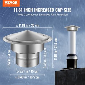 Cappello del camino in acciaio inossidabile 304 da 6 pollici Tappo del tetto antipioggia da 11.81 pollici viti rinforzate per tutte le intemperie facile installazione - Product Image 2
