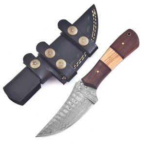มีดเหล็กดามัสกัส Nordic Forge ใบมีดแบบ Fixed Blade ด้ามไม้ ด้ามจับแบบ Full Tang มีด EDC พร้อมปลอกหนัง มีดทำมือสั่งทำพิเศษ - Product Image 5