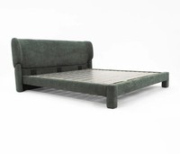 Cadre de lit king size moderne et luxueux en tissu rembourré avec sommier en bois de manguier couleur vert armée