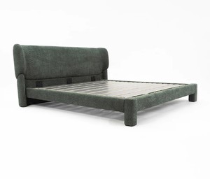 Modern Fabric Upholstered <b>Bed</b> <b>King</b> <b>Size</b> Fabric Soft <b>Bed</b> Frame Army Green Color Box Spring Design Style - Product Image 2