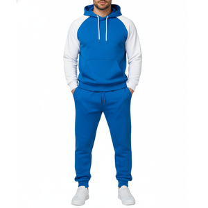 Chándal para hombre azul real y blanco con logotipo personalizado, el más vendido |   Conjunto Deportivo Clásico con Mangas Raglán - Product Image 1