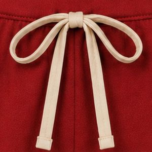 Conjunto de dos piezas de pantalones cortos rojos y beige para mujer, top con botones y cuello cuadrado, estampado geométrico minimalista, ropa informal de verano de algodón para estar en casa - Product Image 5
