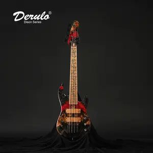 Derulo-guitarra eléctrica de bajo OEM, 4 cuerdas, alta calidad, cuerpo de caoba superior de Arce, llama, cuello de arce personalizado, 3 uds.