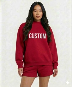 Ensemble short et col montant brodé pour femme, chaud et épais en molleton, coupe oversize streetwear, épaules tombantes – Nouvelle collection hiver, best-seller - Product Image 1