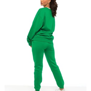 Conjunto de Sudadera y Pantalones Deportivos de Forro Polar Verde para Mujer, Cuello Redondo, Manga Larga, Color Sólido, Corte Holgado Informal, para Todas las Temporadas - Product Image 6