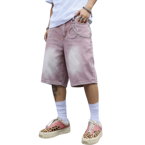 Light Color Knee Length Oversized Straight Knitted Denim Jorts Mens Streetwear Casual Summer Eco-Friendly Custom Logo Relaxed - Product Image 1