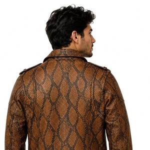 Veste en cuir PU pour homme, motif python gaufré, style motard, col rabattu, coupe classique, pour l'automne - Product Image 6