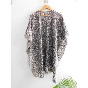 Vestido Maxi Kaftan de Algodón 100% con Estampado Floral, Cuello en V, Manga Murciélago, Hecho a Mano, Estilo Boho, para Playa, Túnica Holgada y Transpirable - Product Image 3