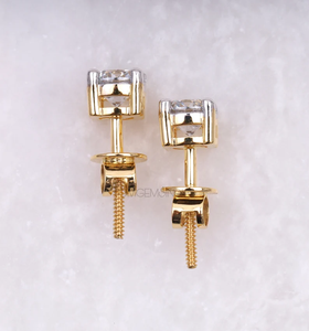 Round Cut Lab Diamond Stud <b>Earrings</b> 14K Gold Screw <b>Back</b> Classic Solitaire Luxury Jewelry OEM - Product Image 5