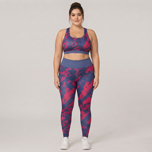 Plus Size Sublimation Printed Training Jacket <b>Women</b> Racerback Bra <b>Compression</b> Leggings 3 Pcs Spandex Printed Yoga Set <b>Women's</b> - Product Image 4
