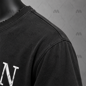 T-shirt unisexe à col rond en coton jersey noir, manches courtes, impression numérique, logo personnalisé, 220g, streetwear décontracté - Product Image 6