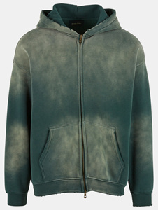 Sudadera con capucha y cremallera para hombre, de invierno, color burdeos lavado, de forro polar grueso, 450 GSM, algodón, corte holgado, estilo urbano - Product Image 4