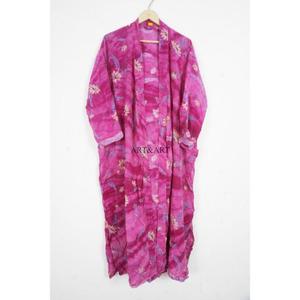 Kimono Sari en soie pure à 100% fait main, vintage indien, à carreaux, avec manches longues, col en V, lisse, pour l'hiver, le printemps, l'été, l'automne, vêtement décontracté - Product Image 1