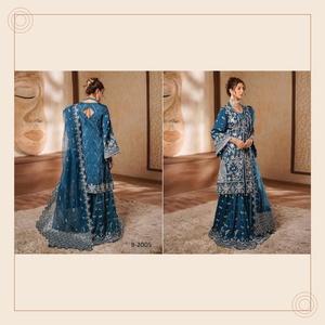 Conjunto de Salwar Kameez de Seda Azul Bordado para Mujer, con Dupatta, Vestido Tradicional Indio Pakistaní para Boda, Largo Regular, Sin Arrugas - Product Image 2