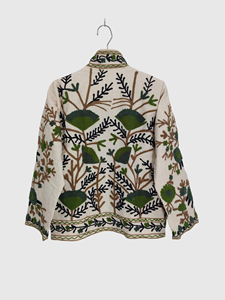 Veste à col mandarin à motif floral brodé à la main, manches longues, coton, taille plus pour femmes, vêtements d'automne - Product Image 6