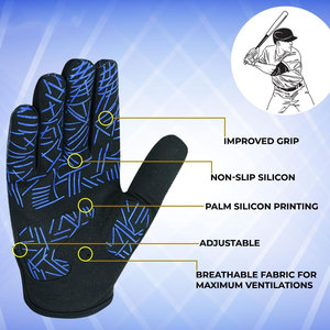 Unisex Blue Geometric Print Batting Gloves With <b>Hook</b> And Loop Closure For Adult Training - Product Image 3