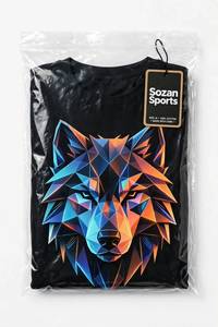 Camiseta de Manga Corta con Cuello Redondo para Hombre, Color Negro, Estampado Geométrico de Cabeza de Lobo, Sublimación, Transpirable, 100% Poliéster, Tejido Jersey - Product Image 4