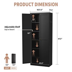 Armadio Dispensa Autoportante in Metallo Nero da 72 Pollici, Organizzatore Resistente con 5 Ripiani Regolabili in Alluminio - Product Image 2