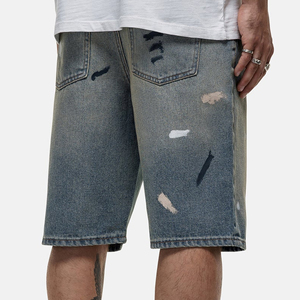 Men's <b>Bleached</b> Denim Bermuda Shorts Mid Waist Casual Washed Cotton Woven Style - Product Image 5