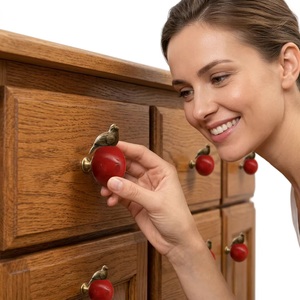Modern Brass Round Red <b>Ceramic</b> Ball Cabinet Handle Eco-Friendly Easy Installation Durable Kitchen Furniture Decor - Product Image 2