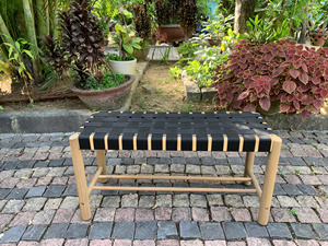 Modern Scandinavian Outdoor Solid Wood <b>Bench</b> Black Woven <b>Seat</b> Weather Resistant for Garden Patio Balcony Outdoor Furniture - Product Image 5
