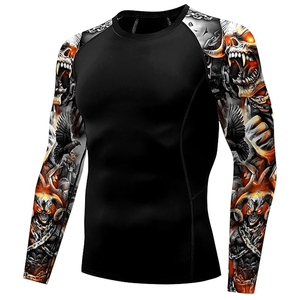 T-shirt de compression athlétique à manches longues pour homme, imprimé graphique, protection UV, séchage rapide, OEM en gros - Product Image 3