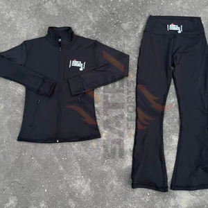 Custom Logo Women <b>Workout</b> 2 Piece Set Stand Collar Zip Up <b>Jacket</b> Drawstring Wide Leg Sweatpants Gym Daily Wear Warm Tracksuit - Product Image 1