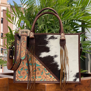 กระเป๋าสะพายไหล่แบบถือเป็นมิตรกับสิ่งแวดล้อมสำหรับผู้หญิง & กระเป๋าคลัทช์แบบสามทบหนังวัวมีที่จับคู่ - Product Image 5