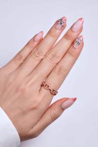 Uñas Postizas Rosa Ombre Medianas de ABS con Arte de Cristal de Estrás y Detalles Metálicos Dorados, Venta al por Mayor, Longitud Personalizada, 24 unidades - Product Image 6