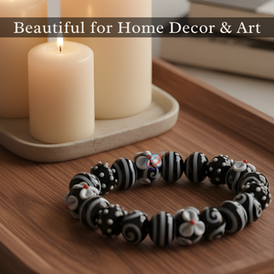 Handcrafted Artistic Black & White Lampwork Glass Round Loose <b>Beads</b> 16-18mm | 8 Inch Strand for Jewelry Making EXCEL EXPORTS - Product Image 5