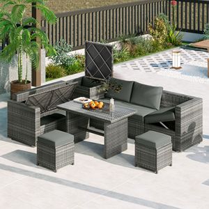Ensemble de canapé modulable 6 pièces en rotin PE résistant aux intempéries avec boîte de rangement pour jardins et patios - Product Image 1
