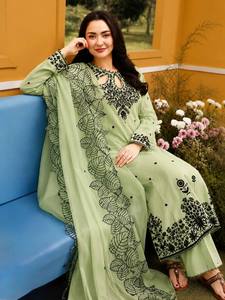 Salwar Kameez pour femme, vert clair, gaufré, séchage rapide, toutes saisons, style traditionnel indien pakistanais, coupe ample, longueur standard - Product Image 3