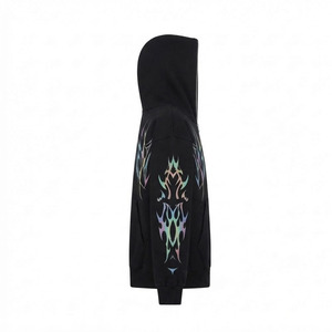 Sweat-shirt à capuche oversize pour homme, imprimé flamme tribale irisée, style streetwear - Product Image 3