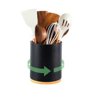 Custom Logo Rotating Lacquered Utensil Holder Natural Wood <b>Kitchen</b> Countertop Organizer <b>Caddy</b> with Cooking Tools Set Wholesale - Product Image 1