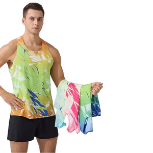 Men Sports Solid <b>Singlet</b> Bonded Lightweight Knitted Running Vest Polyester Quick Dry Breathable Seamless Split Tank Top - Product Image 1