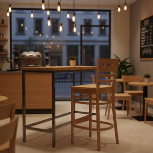 Tabouret de bar réglable en bois massif durable, style Mid-Century Modern, avec dossier classique, écologique, pour usage commercial, salle à manger, cuisine, café - Product Image 5