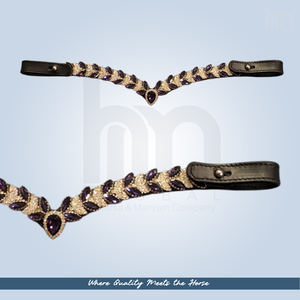 Élégante bride de cheval en cuir véritable souple avec cristaux améthyste violets, forme ondulée, fermoir à pression, cousue main, équipement équestre - Product Image 3