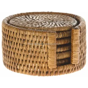 ที่รองแก้วไม้ไผ่สานด้วยมือขนาด10ซม. ดีไซน์เรียบง่ายสำหรับโรงแรมและบาร์ - Product Image 1